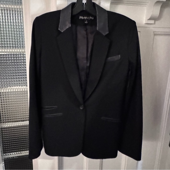 Elizabeth and James REVOLVE Women’s Black Blazer W/ Lamb Leather Trim Sz 4 - Picture 3 of 14